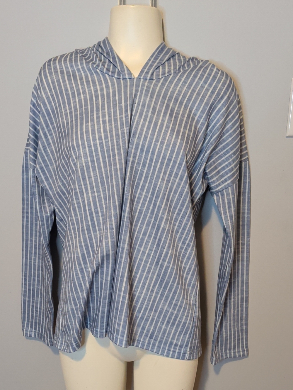 Lightweight Blue Striped Hooded Women's Shirt Jacket